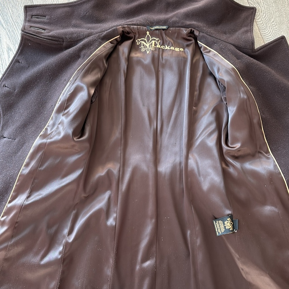 Mackage Women's Double-Breasted Chocolate Brown Wool Coat with Belt - Picture 4 of 8